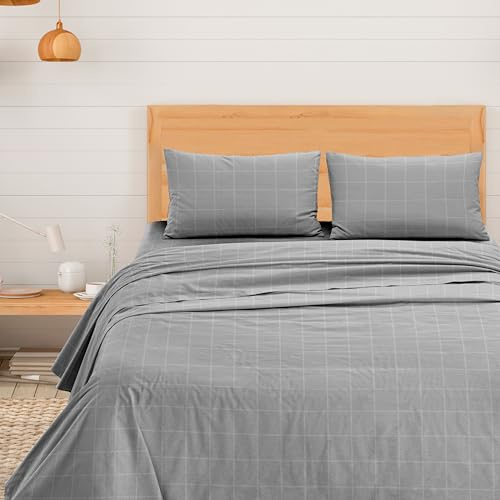 Ruggeri, Completo Letto, Set Lenzuola e Federe - Made in Italy - 100% Raso Di Puro Cotone - Collezione Di Raso (Quadri Grigi)