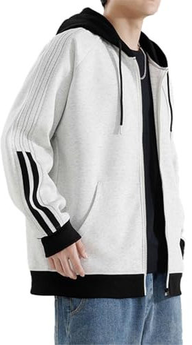 Seiizaa Sudadera de Cuello Redondo para Hombre Otoño e Invierno Casual Manga Larga Estilo Coreano Felpa Suelta Top-Grey-M