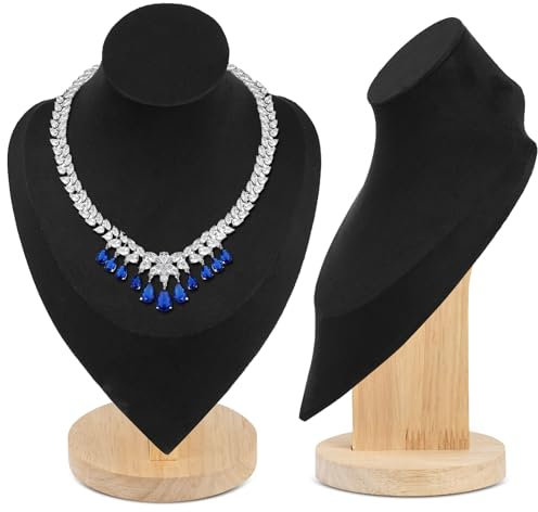 FACULX Schmuckständer aus Samt, 2 Stück, Schmuckbüste, Halsketten-Display, Holzsockel, Schmuckbüstenhalter, Halsketten-Organizer, Display für Verkäufer, Verkauf, Messen (schwarz)