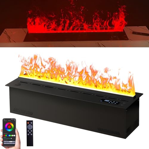 3D Water Vapour Electric Fireplace With Multi-Color LED Flame Effect, Atomizing Humidifier, Automatic Water Filling, Smart App/Remote/Touch Control, 3mm Ultra-thin Panel