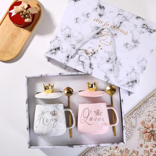 Habwah Mr and Mrs Mugs Gifts for Couple, Gifts for Couple Engagement Bride and Groom 14Oz Ceramic Mugs (Upgraded King & Queen)