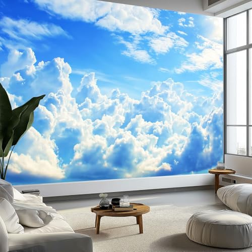 Fototapete Kinderzimmer B200 x H140 cm, Blauer Himmel Weiße Wolken Fototapete Wandbild Babyzimmer - Blau Wanddekoration Tapeten für Kindertapete - Vliestapete Wandtapete Tapete 3D Effekt