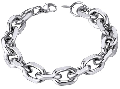 ChainsHouse Armband Herren Edelstahl Rolokette Armbänder 7/9/12mm Breit | Ankerkette O-Kettenarmband Männer, Gliederkette Ersatzkette Armkette Armreif, Silber/Schwarz/Gold, 19/21/23cm Länge