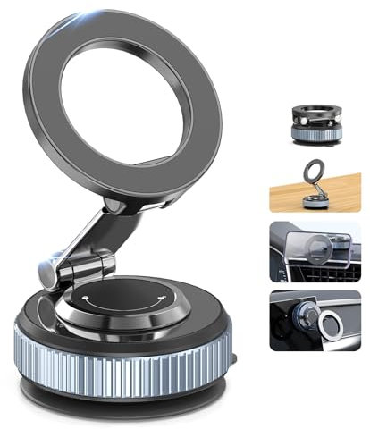 Gahenwo Vacuum Magnetic Car Phone Holder Stand,360° Adjustable Car Phone Mount for Magnetic with Suction Cup & Swivel Lock,Foldable Phone Holders Cell Phone Car Mount for iPhone/Android