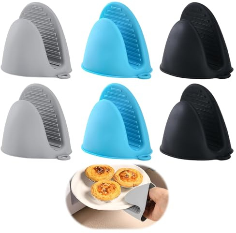 3 Pares de Mini Guantes de Horno de Silicona, Guantes Antideslizantes Resistentes al Calor, Duraderos y Lavables para Cocina y Barbacoa, Adecuados para Hornear, Microondas y Parrillas