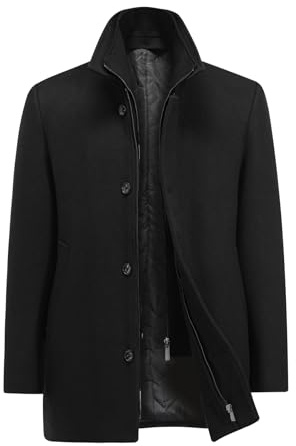 Allthemen Mens Trench Coat Removable Double Collar Mid Length | Mens Wool Blend Business Casual Winter Coat with Double Closure of Buttons and Zipper Regular Fit Outerwear for Wedding