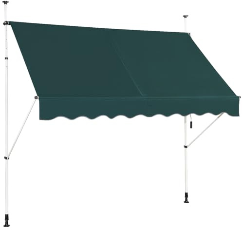 GOPLUS Klemmmarkise 250cm breit, Markise Balkon ohne Bohren, Markise mit Handkurbel, UV-beständig höhenverstellbar wasserabweisend, Sonnenschutz für Balkon Terrasse & Garten (250cm,Grün)