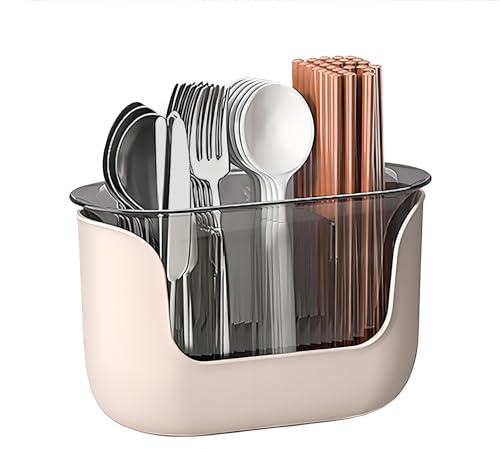 Escurridor de cubiertos, soporte para utensilios de cocina, soporte para cubiertos para fregadero, colores de moda, gran ventana visible, diseño de compartimento, a prueba de óxido (color 2)