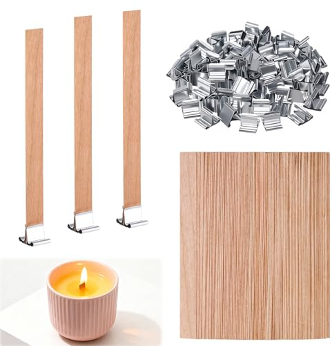 80 Mechas de Madera para Velas, Mecha para Velas con Bases de Metal de Apoyo, Accesorios para Hacer Perfumadas a Mano (80)