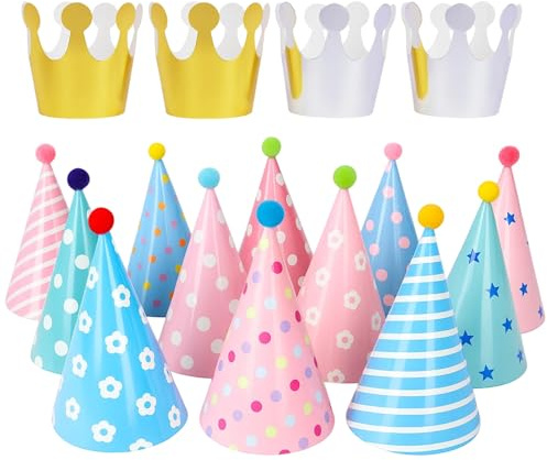 ZaoGoin Party Hüte, 16-teiliges Set mit 12 Partei Hüten und 4 Kronen für Familienfeiern und Veranstaltungen, Vielseitige Dekoration für Geburtstage, Weihnachtsfeiern und Themenpartys