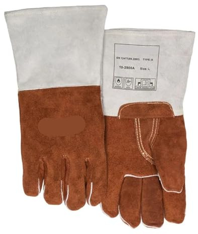 Gant de travail BBQ ignifuge, résistant à la chaleur 250 degrés, gants soudage sécurité en cuir vache fendu, soudeur 482F Fahrenheit(L)