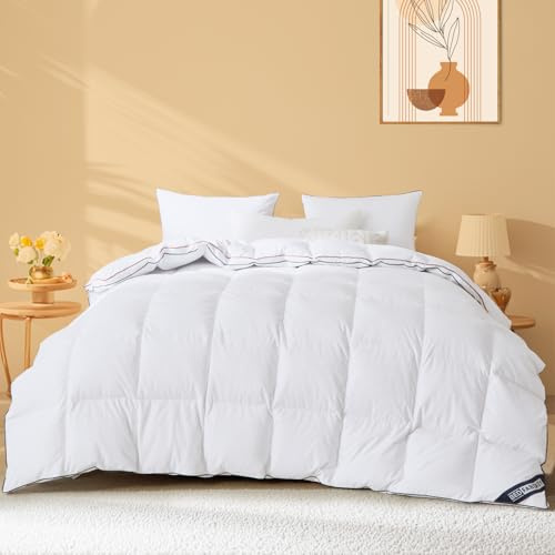 BedFabtasy Luxury Gusseted Feathers Down Duvet Double Size 10.5 Tog, 100% Organic Cotton Cover, 600TC, Breathable & Soft & Down Proof, Hotel Quality Double Size Quilt, All Season & Machine Washable