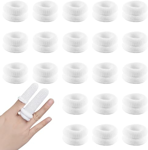 20PCS M Size Tubular Finger Bandages, Cotton Elastic Finger Cots Finger Protectors, Breathable Finger Dressing First Aid for Kitchen/Gardening/Crafts, Thumb Stall Bandages for Wounds Cuts