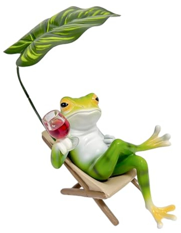Gutol Figuras de rana en maceta, con niebla y bebidas tumbadas en un sillón con hojas de monstera, adornos de resina para escritorio, coche, oficina, etc.