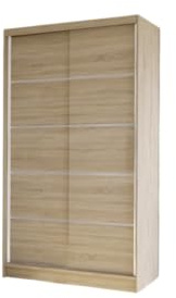 ELUKS - PLAINWARD Sliding Doors Wardrobe Plain Doors and Silver Stripes Furniture for Bedroom Living Room and Hall Wardrobe Organizer Width 100cm/120cm/150cm/180cm/200cm/WHITE/BLACK/OAK (Oak, 100cm)