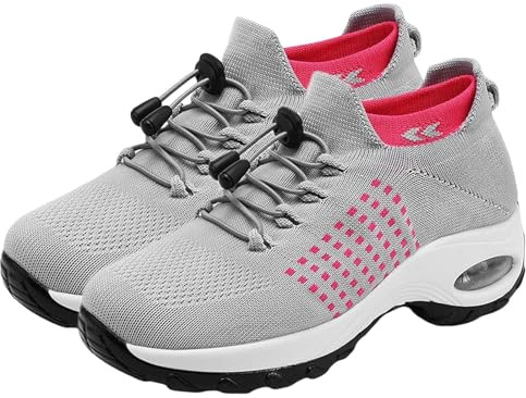 Comfort Wear Orthowear-skor för kvinnor - Andningsbara mesh ortopediska sneakers med luftkudde för lindring av plantar fasciit, En grå, 40 EU