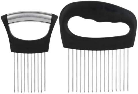 2PCS Stainless Steel Onion Holder, Onion Slicer | Professional Stainless Steel Food Slicer and Kitchen Assistant Tool for Onions, Potato, Tomato, Lemon, Avocado, Meat, Eggs