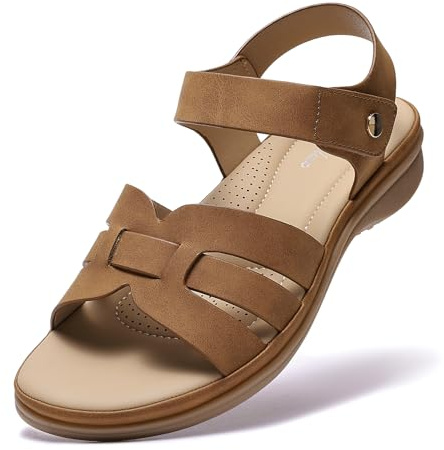 Littleplum Sandales Plats Femme Été Confortable Plate Chaussures(Bronze,42EU)