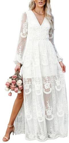 HOYISHION Boho Lace Wedding Maxi Dress Formal Evening Party Long | Stunning lace maxi dress,perfect for wedding,engagement or an elegant cocktail night out,or a memorable maternity photoshoot
