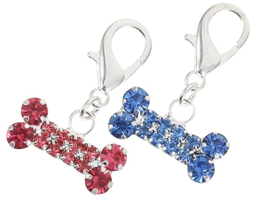 FUTUREORYY 2 Stück Blaues Hunde und Katzenhalsband Anhänger aus Legierung und Strass Knochenförmige Kragenverzierung Leicht Anzubringen Rostfrei Niedlicher Charme für Haustierzubehör