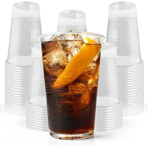 G4GADGET Plastic Pint Glasses 560ml Clear Disposable Drinking Cups Pack of 100 Heavy Duty Party Cups Plastic Glasses for Parties, BBQs, Events & Outdoor Use