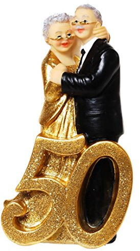 Goldhochzeitspaar mit Zahl 50, Polystone, ca. 14,5x8 cm