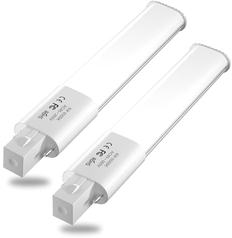 Bonlux 2-Pack 6W LED PL Retrofit Lamp G23 2-Pin Base 13W CFL/Compact Fluorescent Lamp Replacement 180 Degree Beam Angle LED PL Horizontal Recessed G23 Bulb Cold White 6000K