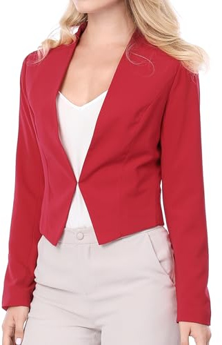 Allegra K Women's Work Office Blazer Collarless Business Casual Suit Jacket Cropped Blazer Medium Red