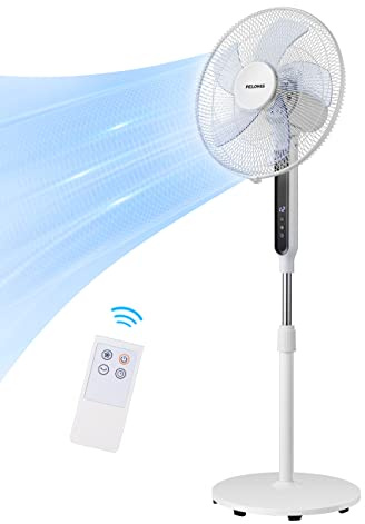 PELONIS 16 Oscillating Pedestal Stand Up Fan | Adjustable Height | Ultra Quiet DC Motor | Remote Control | 12 Speed | 12-Hour Timer | High Energy Efficiency | for Bedroom Home Office Use | White