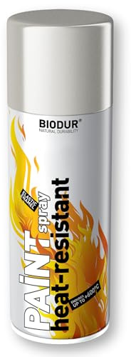 Biodur Heizkörperlack Emaille-Sprühfarbe 400 ml, Glänz, Silber Heizkörper Sprühlack, Heizungsfarbe Lack Korrosionsschutz Hitzefester, Hitzebeständig bis 400°C Rostschutz Wetterbeständig