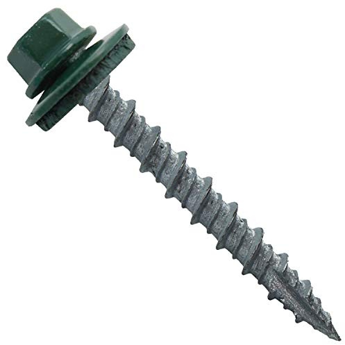 10 x 1-1/2 Ivy Green Metal Roofing Screws - Hex Washer Head- Self-Starting/Tapping - EPDM Washer. 1 x 250 Count Bag - 250 Screws