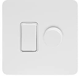 Soho Lighting Flat Plate White Metal dimmer and rocker switch combo Blk Ins Screwless (2 Way Switch & Trailing Dimmer)