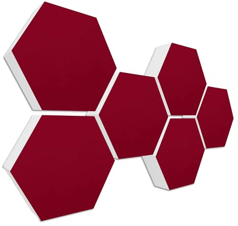 platino24 Akustikpaneele 6 Elemente Colore Waben Ø 30 cm Bordeaux I Schallabsorber aus Basotect® G+ mit Akustikfilz I Schalldämmung Wand & Decke I Akustikelement Wandpaneel