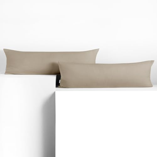DecoKing 2 Kissenbezüge 40x145 cm Jersey 100% gekämmte Baumwolle Amber | Reißverschluss Cappuccino