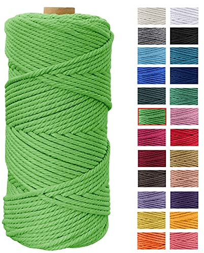 JeogYong Hilo Macrame 4mm x 100m Macrame Cuerda Algodon Natural Cordones de Algodon Colgante de Pared de DIY Artesanía, Colgador de Plantas, Aros para Atrapasueños, Tapices, Foto (Verde hierba)