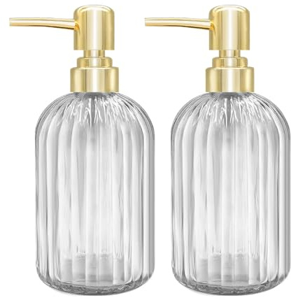 Seifenspender - 2er Pack 14 Oz Küche Glas Seifenspender mit Pumpe, Badezimmer Transparente Seifenspenderflasche für Handseife, Spülmittel Under Lotion (Transparent)