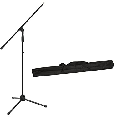 OMNITRONIC Set Mikrofonstativ MS-2A mit Galgen sw + Tasche | Einfaches Mikrofonstativ mit Galgen inklusive Transporttasche