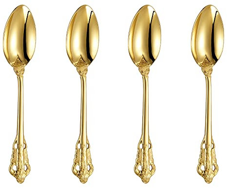 KEAWELL Gorgeous 6.3 Espresso spoons, 18/10 Stainless Steel, Luxury Teaspoons, Stirring, Mixing, Sugar, Cake, Dessert Spoons, Mini Antipasto spoons, Espresso Spoons (Gold)