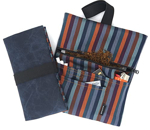 GUGGIARI® Tabaktasche PU-Leder Handgefertigt, Reißverschluss - Indigo | Handgefertigt, Fächer für Filter, Blättchen & Feuerzeug, Kapazität 30/50g, dezentes Extrafach, italienisches Design