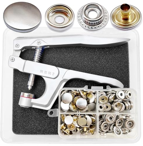 Bottoni a pressione con pinze, diametro 15 mm, in metallo argentato e utensile in rame, accessori da cucito, bottoni per cucito, bottoni automatici in ottone per fai da te, tessuti, abbigliamento