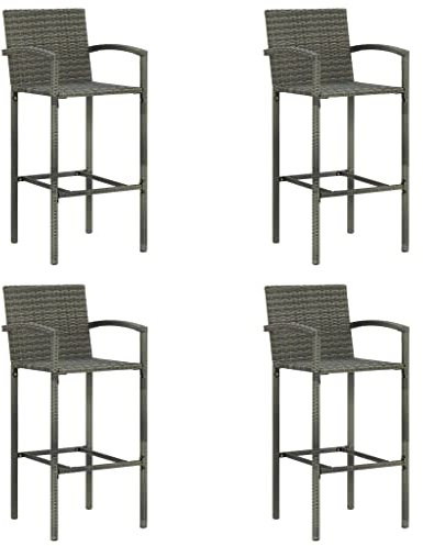 Makastle 4er-Set Barhocker Outdoor Barstuhl mit Fußstütze & Armlehne, Tresenhocker Bistrostuhl Thekenhocker Bar Stuhl Hocker für Outdoor Garten Terrasse, Poly-Rattan, Stahlgestell, Wetterfest, Grau