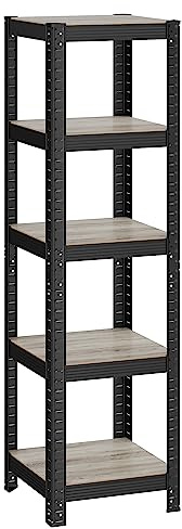 SONGMICS Hyllenhet, 37 x 37 x 150 cm, 400 kg lastkapacitet (80 kg per hylla), industriella, justerbara förvaringshyllor, för vardagsrum, kök, garage, Greige och svart GLR037B11