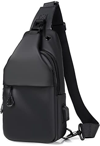 Hjkiopc Bolsa de Pecho Mochila con Honda para Hombre Casual Sling Bag de Hombro Impermeable Crossbody Mochila Sling Bandolera con Puerto de Carga USB (Negro-1)