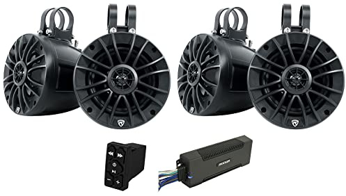 Rockville (2) UT65B UTV/ATV 6.5 Rollbar Wakeboard Marine Speakers/Swivel Mount/IPX6 Bundle with Kicker 48PXA10005 Amplifier RockerBT v2 Rocker Switch Bluetooth Controller (4 Items)