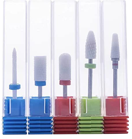Punte Fresa Unghie,Punte in Ceramica per Fresa Nail Drill Bit, Punta per manicure,Punte in Ceramica per Fresa Bit sicurezza Nail Drill Bits Fiamma Set di 5,Kit Punte Fresa Dry Manicure,Rimozione 3/32