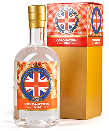 Real English Drinks Group Kings Coronation London Dry Gin 70cl Gift Box - Delicious Botanical Infused Cloves, Vanilla and Cinnamon | Presented in a Splendid Patriotic Box, ABV 40%