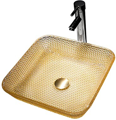 Ksunun Aufsatzwaschbecken Klein, Gelbes Waschbecken Glas, Quadrat Hand Waschschale, Waschbecken Aufsatzbecken, Kleines Mini Handwaschbecken, Waschbecken GäSte Wc,Waschbecken Bad Modern,39x39x11 cm