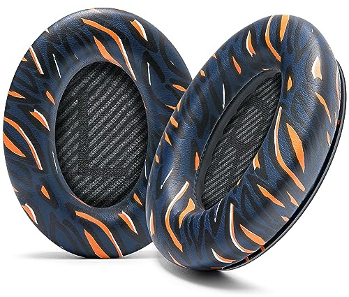 WC Wicked Cushions Upgraded Replacement Ear Pads for Bose QC35 & QC35ii (QuietComfort 35) Headphones & More - Softer Leather, Luxurious Memory Foam, Added Thickness, Extra Durability | Navy Tiger