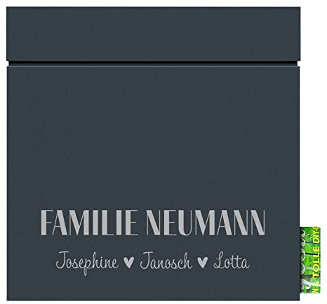 Wand-Briefkasten personalisiert mit Zeitungsrolle anthrazit MOCAVI Box 713 NF78a, Postkasten mit Hausnummer und Name, Briefkasten mit Zeitungsfach, rostfrei, wetterfest