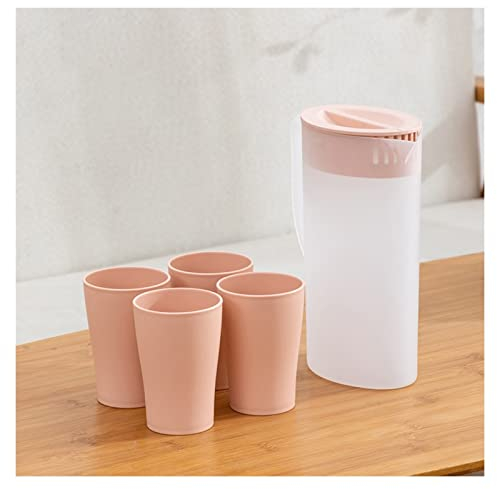 Wasserkrüge Kaltwasserflasche und Tassen aus Kunststoff Set Home Große Kapazität Wasserkanne mit Griffsaft Pitcher-Kugel for Säfte (1500ml / 2000ml) Teeecker (Color : Roze, Size : S)